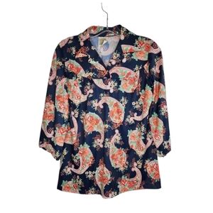 Vintage 60s/70s Machine Washable Colorful Paisley Print Blouse Top Women's Sz 12